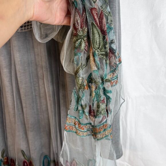 Simply Couture Gray Embroidered Tunic Dress w/ Scarf Size XL Boho Chic Dressy - Picture 4 of 9